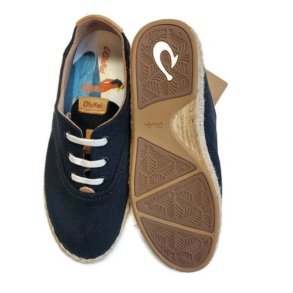 Olukai KAULA PA'A LI Convertible Linen Textile Espadrille Sneaker Womens 7 Black - Picture 8 of 9